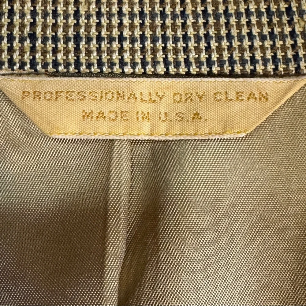 Warren Sewell Men Brown Blue Houndstooth Vintage Blazer 46R USA